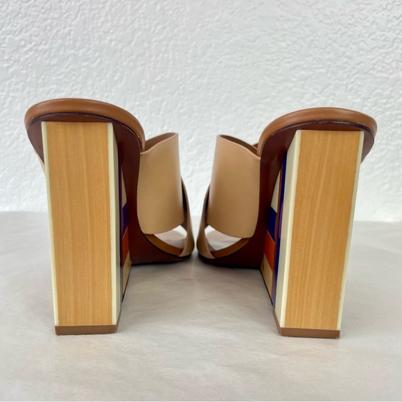 {Tory Burch} Color Cube Colorblock Wooden Wedge Mules, Size 9 - Picture 9 of 11